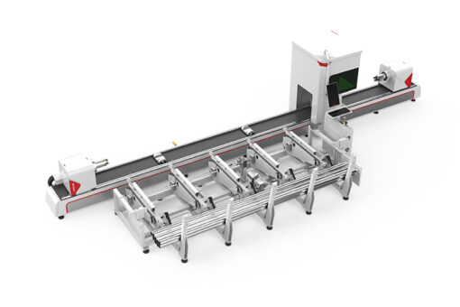 Mașină de tăiat tuburi metalice cu trei mandrine din seria TM, cu alimentare automată 2